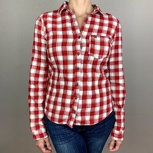 Hollister red and white plaid shirt